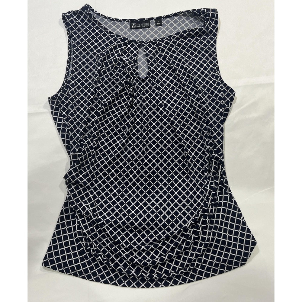 7th Avenue Design Studio Blouse Womens Large Black Diamond Pattern Keyhole